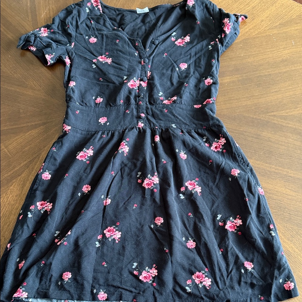 Abercrombie Kids Black Dress with Pink Floral Design